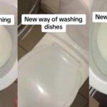 Nigerian man washing dishes dirty plate bathroom water closet