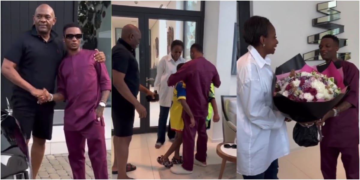 "Tony loves Wizkid" - Reactions as Wizkid visits Tony Elumelu, gifts his wife a bouquet of flowers