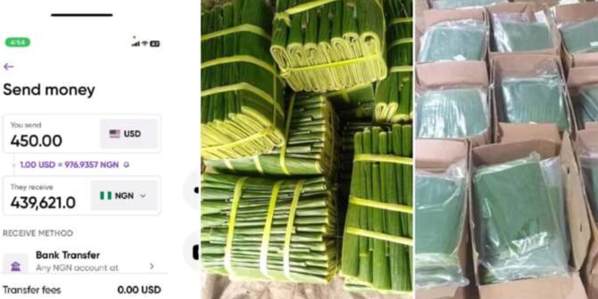 "Omo banana leaf sef don travel lef me" - Netizens go gaga as Nigerian woman sells banana leaves in dollars abroad