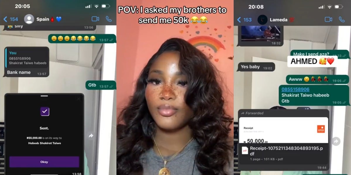 Nigerian lady ₦50k 4 brothers payment receipts
