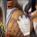 “Hope you pay for this?” – Reactions as Blessing CEO tattoos her favorite Bible verse on her stomach