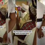 “Wetin my eyes see for church” – Man who went to service for the first time leaks video of female member