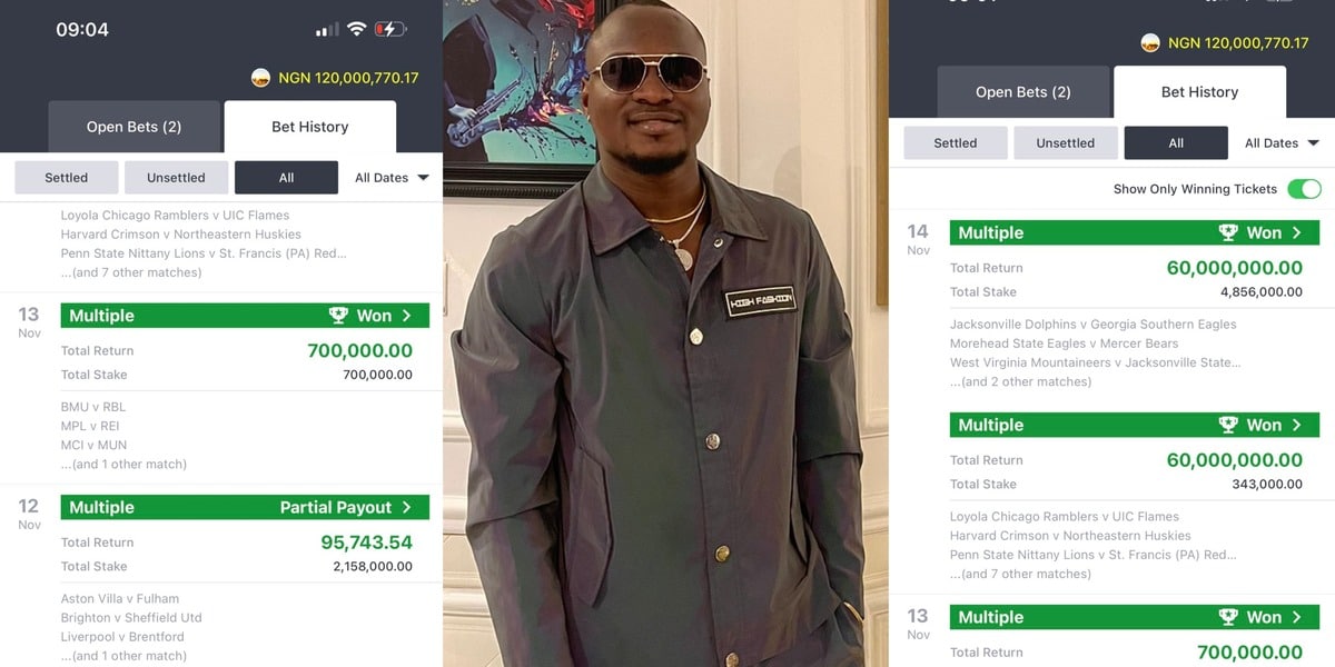 Nigerian man receipts as he ₦180 million SportyBet three days