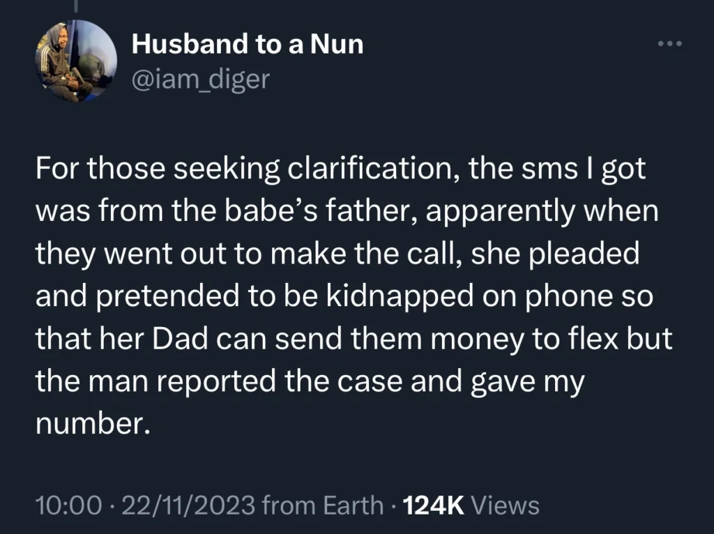 Man shares how he got arrested after his “friend”used his phone to call his girlfriend’s family after the couple faked her kidnap 