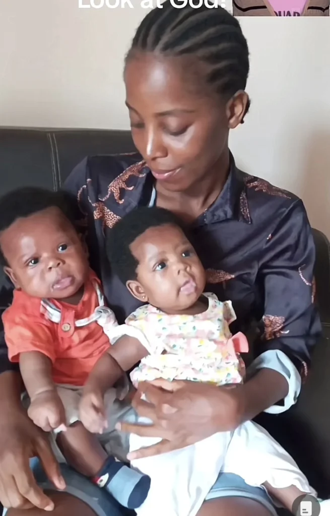 “Jesus you do this one” — Mother rejoices as she celebrates twin babies despite uterine fibroid during pregnancy 