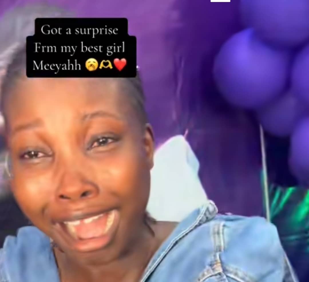"Got a surprise" - Tears as best friend surprises lady with ₦100k cheque, money bouquet, silver necklace, others on birthday