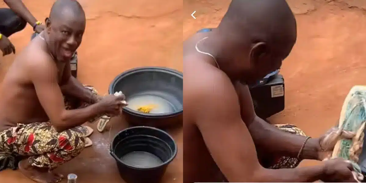 “This is unconditional love” — Nigerians react to emotional video of a father washing his daughter’s slippers because she had menstrual cramps