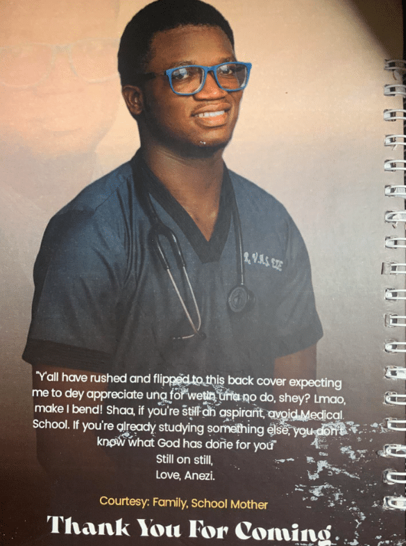 Fresh medicine graduate causes buzz with unusual message written on his induction jotter