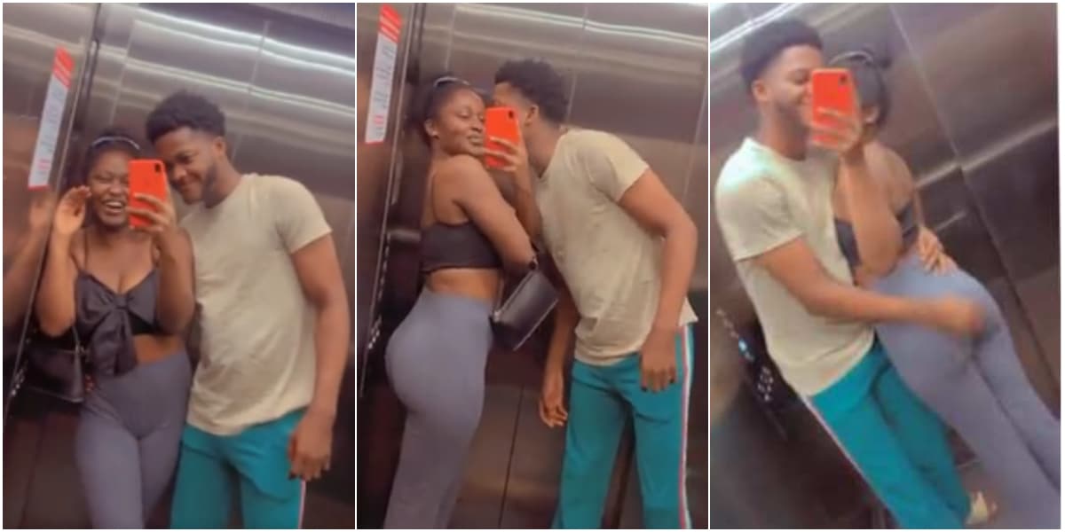 "I Just pity understanding boyfriend" - Lady causes buzz as she's spotted 'having fun' with school son in elevator