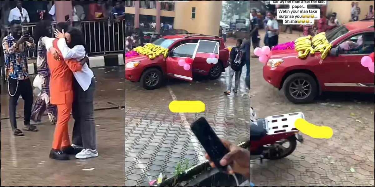 Lady overjoyed as she gets car gift from boyfriend on passing out day