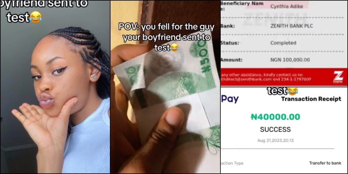 Pretty lady falls in love with guy her boyfriend sent to test her, flaunts cash gifts received