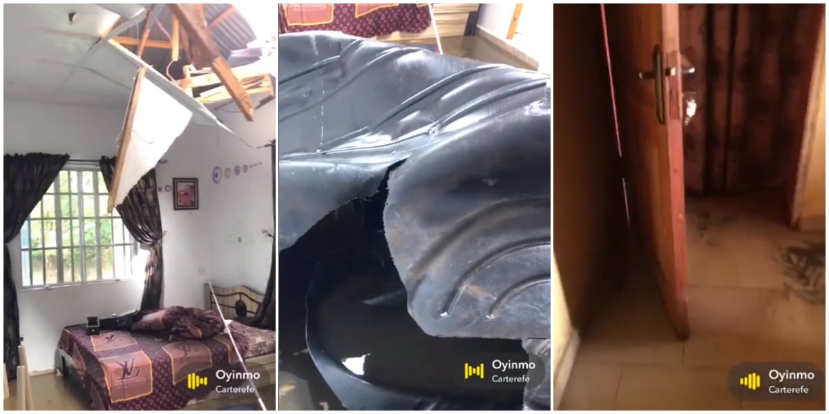 "Thank God for life" - Nigerian man shares video as water tank crashes into his bedroom, floods the entire apartment