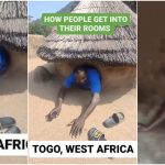 "This is strange" - Video shows man crawling into his mud home in Togo, it stuns many