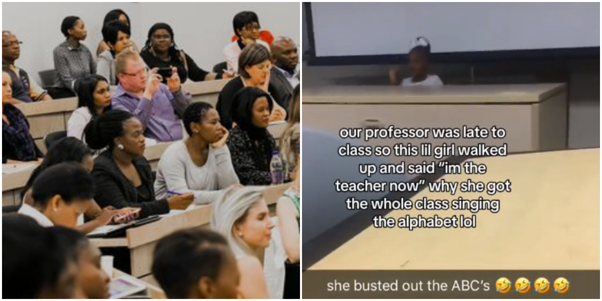 "Whose baby is this? - Little kid causes buzz as she climbs lecture podium in professor's absence, sings ABC song for adults