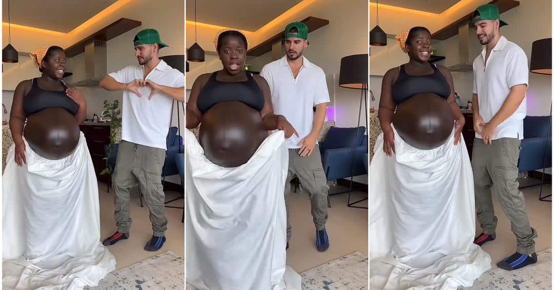 Woman who married oyinbo man flaunts huge baby bump in video