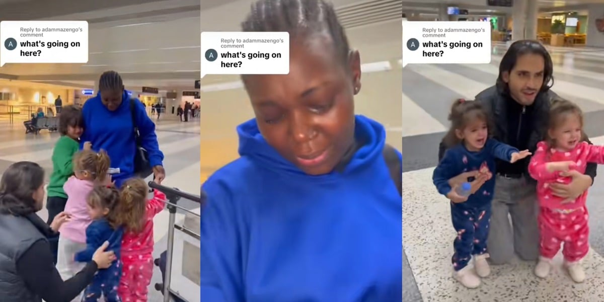"So emotional" - Caucasian man and his four kids burst into tears as nanny set to travel back to her country for a holiday