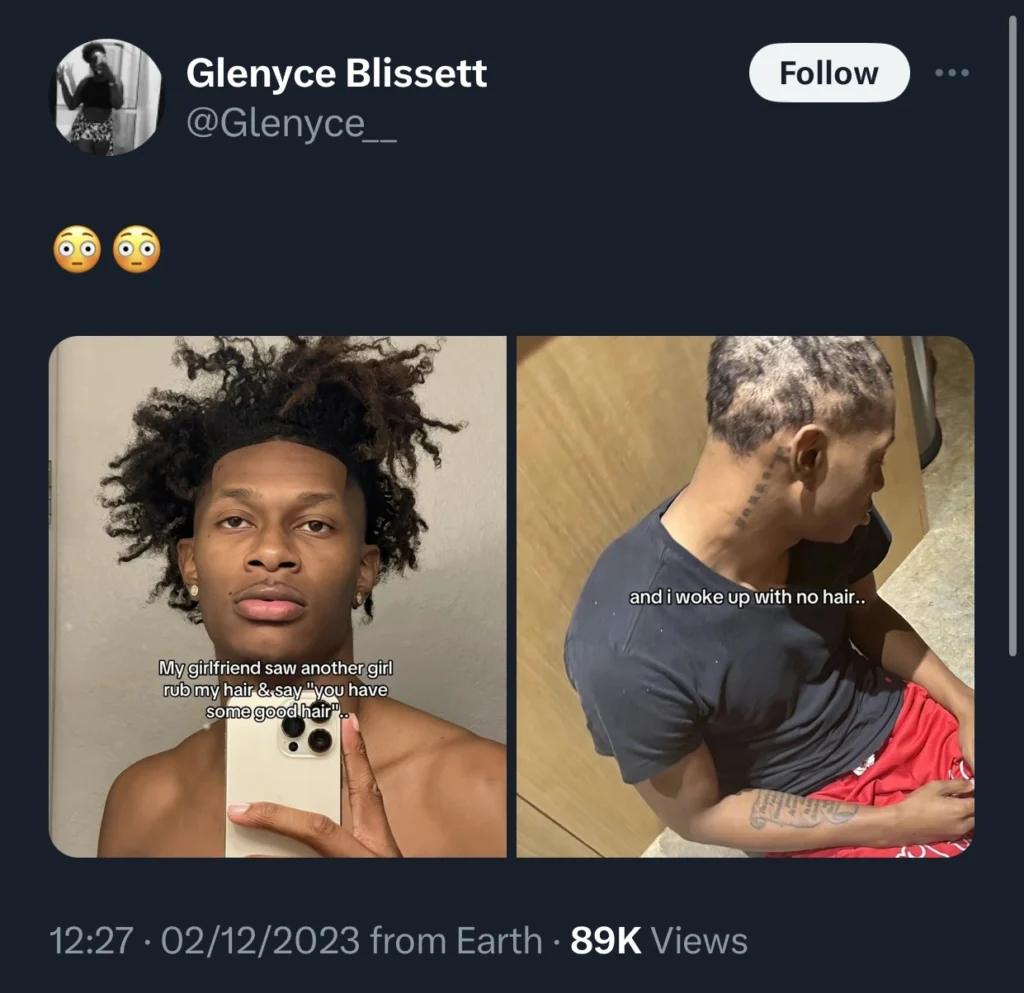 Man shares how his girlfriend cut his hair while he slept because another woman complimented the hair 