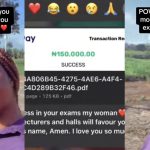 "I love you so much" - Lady shows off chat, receipt as boyfriend wishes her success in exams with ₦150k cash gift