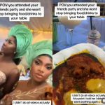 Lady overfed at party begs friend, servers to stop serving her food