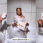 "Am I a spoon?" - Beautiful bride sparks jealousy as she gets iPhone 15 Pro Max, wad of dollars as gifts on wedding day