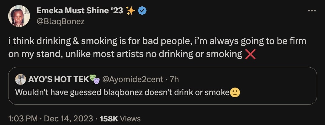 "Smoking and drinking is for bad people" – Blaqbonez vows never to partake