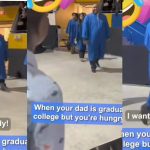 Little boy dad graduation hungry