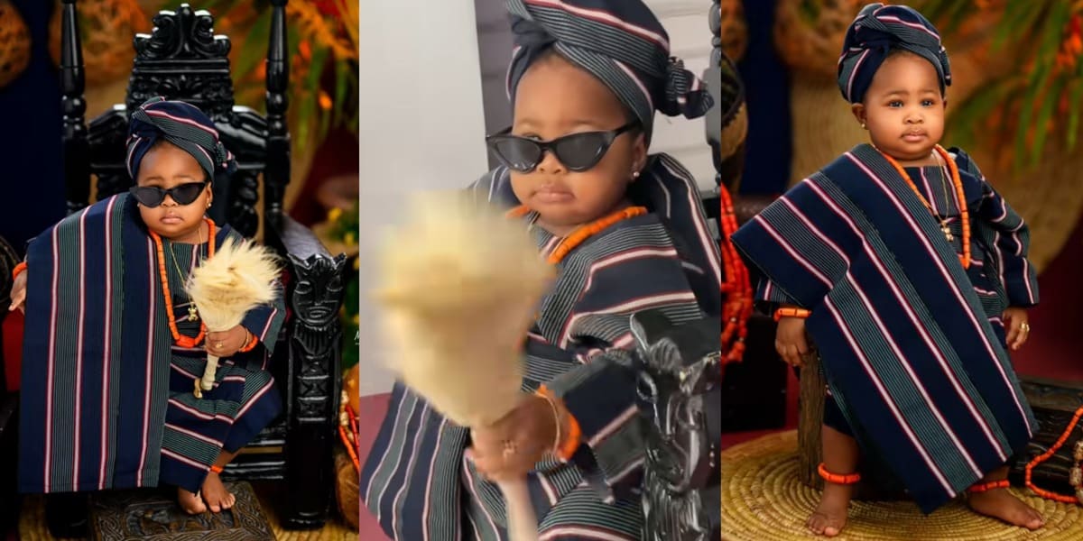 "I love her swags, walahi" - Cute little girl sets TikTok on fire as she flawlessly slays in 'Iro' and 'Buba' for a photoshoot