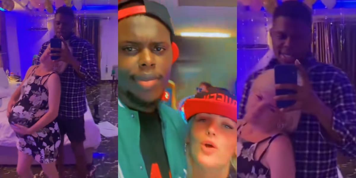"Cl way dey pay us $50, you rush give am belle" - Nigerian man's video with pregnant Caucasian lover sparks envy