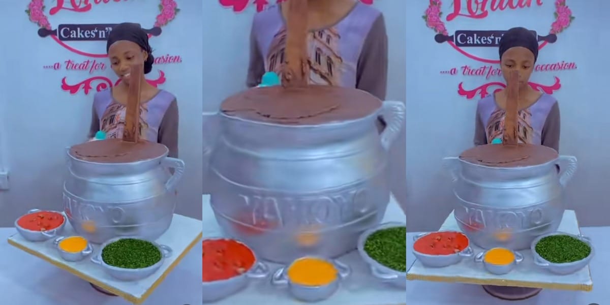 "This is so beautiful" - Nigerian Baker sets TikTok on fire with beautiful cake resembling a traditional cooking pot