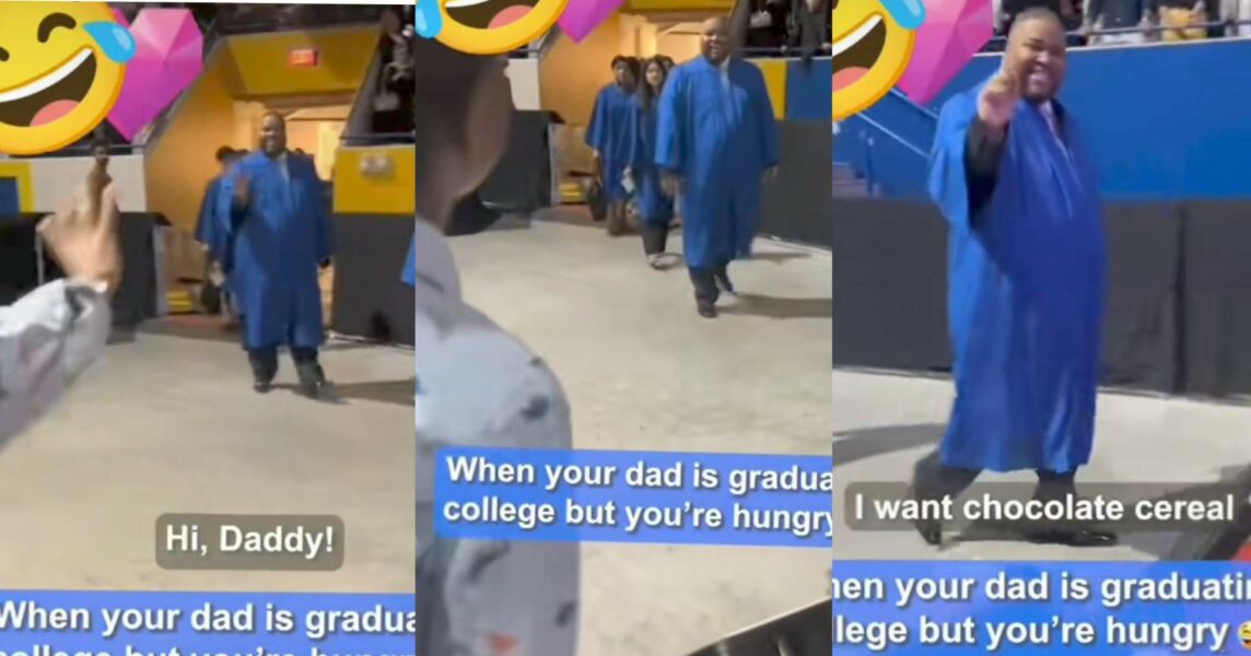 Little boy dad graduation hungry