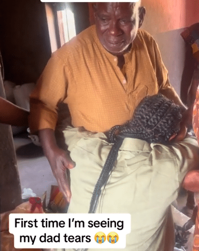 Father breaks down in tears as daughter returns home after NYSC, gifts her a goat for being the family's only graduate