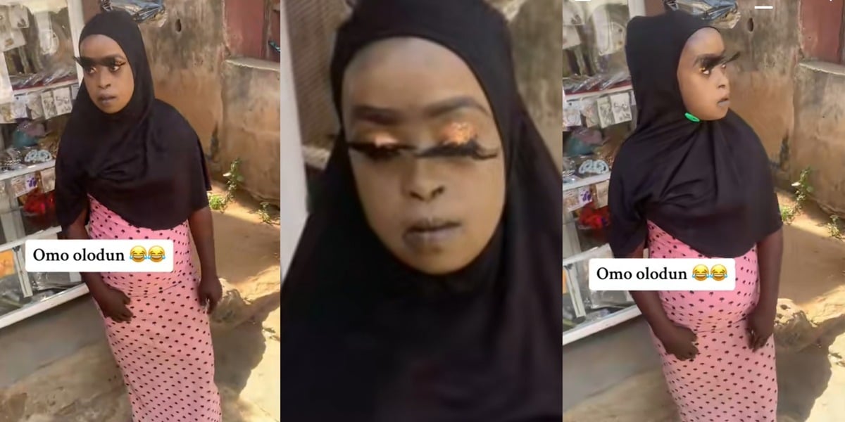 "Who do her makeup?" - Nigerian lady breaks the internet with a heavy makeover and oversized eyelashes
