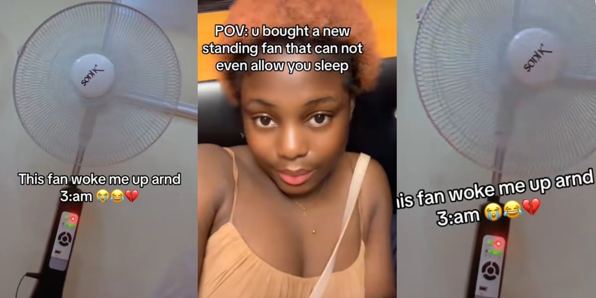 "Use anointing oil rub am" - Lady in shock as newly purchased standing fan wakes her up with strange sound at 3 am