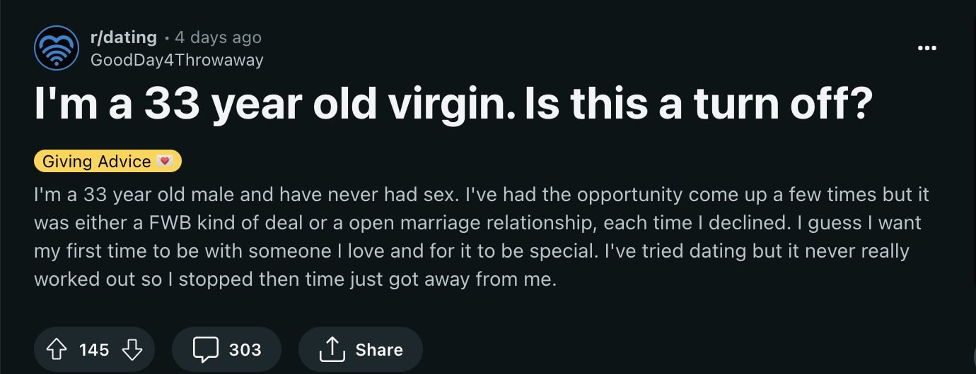 Man gives shocking reason of how he ended up a virgin at 33