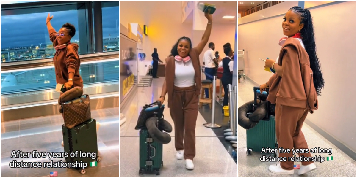 "My happiest moment" - Lady over the moon as she relocates to the US to reunite with her partner after 5-year long-distance relationship