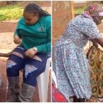 Photos of elderly woman covering lady's ripped jeans with wrapper cause buzz online