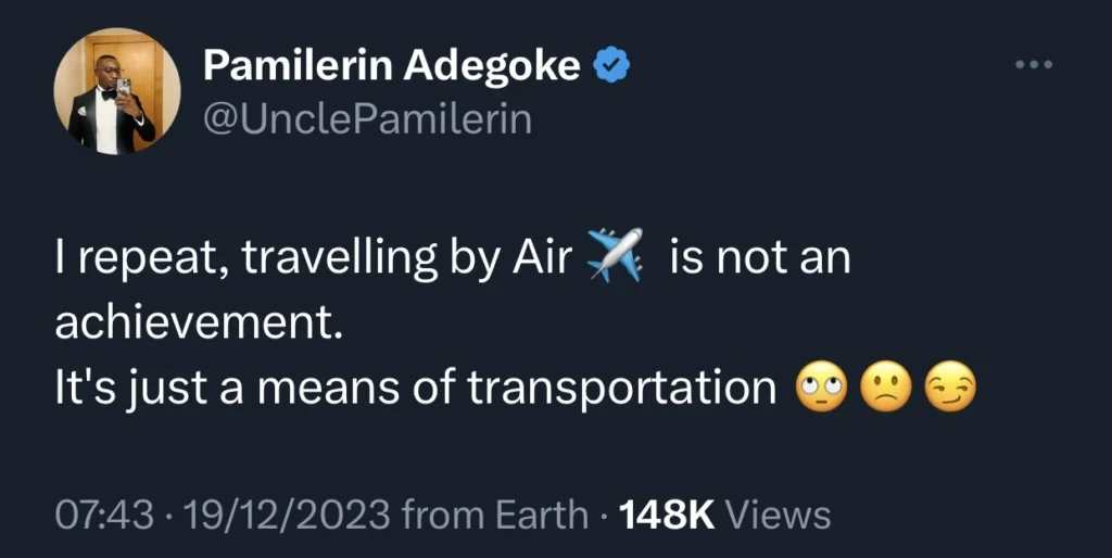 “Traveling by flight is not an achievement” — Twitter influencer warns Nigerians