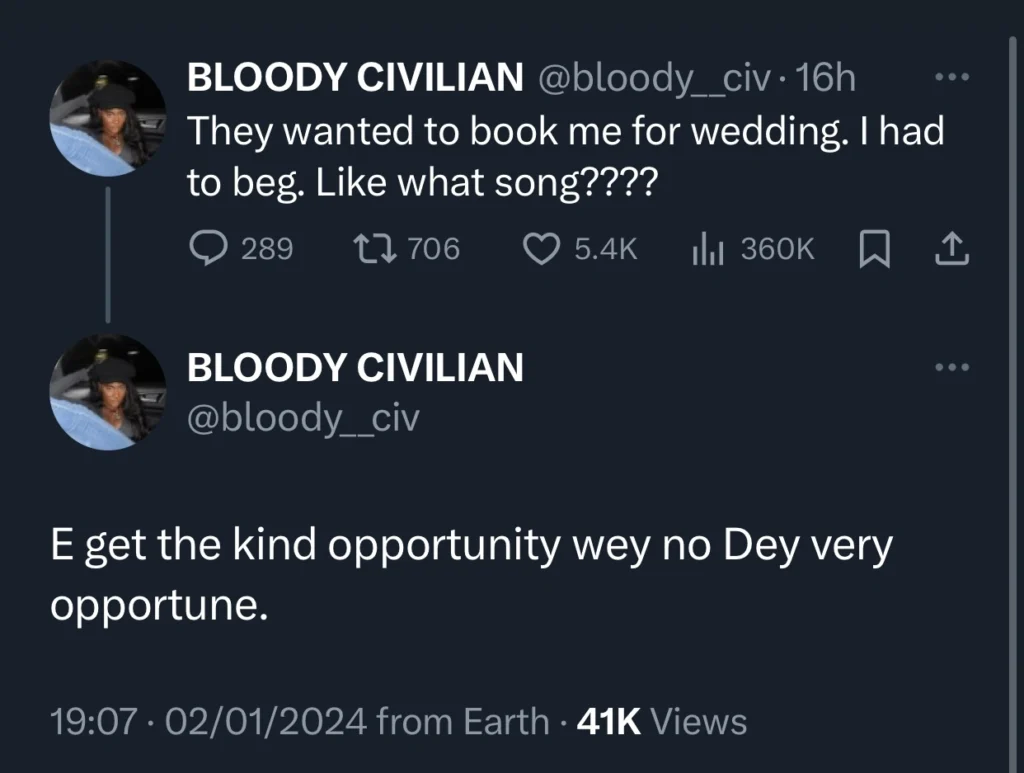“How I rejected gig to perform at a wedding ceremony” — Bloody Civilian speaks 