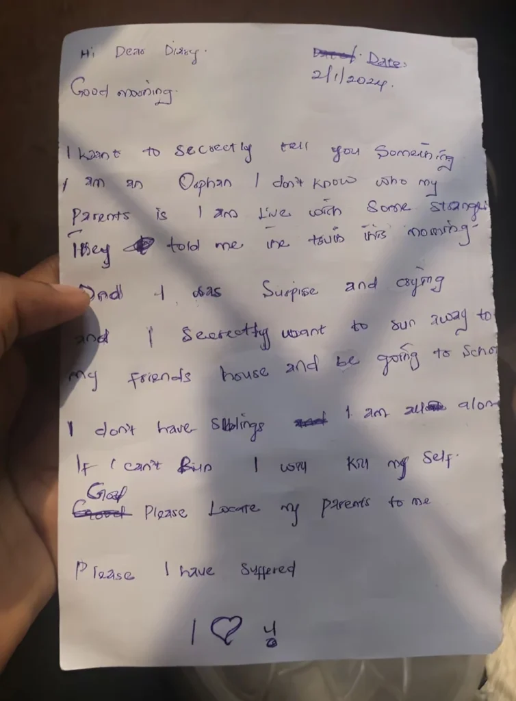 “I know you’re not my biological parents and I will leave to find them” — Lady shares letter her sister wrote after getting disciplined by their mother 
