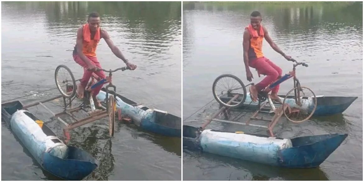 "It's actually working" - Bayelsa man stuns many as he builds water bicycle that rides on rivers