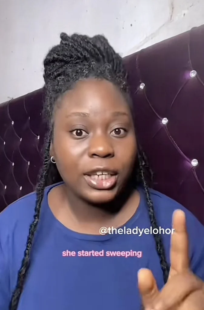 “Things women go through sha” — Netizens react as lady blocks her boyfriend and his mother who expected her to sweep their home 