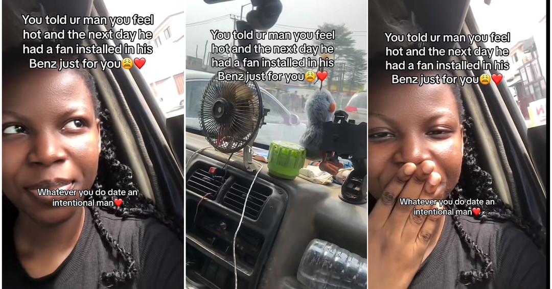 Lady who complained of heat in boyfriend's car sees fan