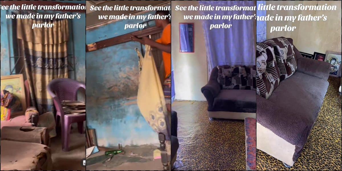 "This is what we can afford for now" - Lady praised as she transforms father's parlour